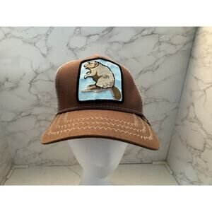 Goorin Bros Beaver One Size Brown Patch Snapback Trucker Hat Pre-Owned, Excellen